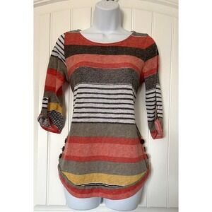Flamingo Urban Womens Size Small Multicolored Stripe Top 3/4 Sleeve